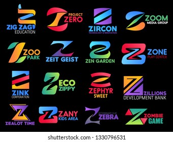 Corporate identity Z icons, brand and business company signs. Zoom, zen or zoo and zero vector Z symbols of education project, technology and innovation or media and veterinary clinic