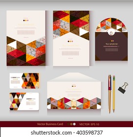 Corporate Identity.Vector templates.Geometric pattern.Envelope,cards,business cards,tags,disc with packaging,pencils,clamp.Branding design.Business stationery.With place for your text
