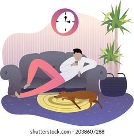 Corporate illustration of a man enjoying his free time looking at his phone
