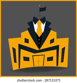 Corporate illustration with man suit and business center 
