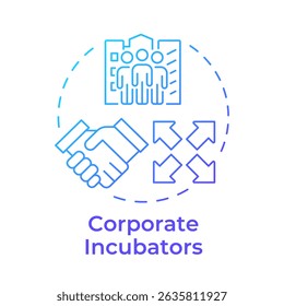 Corporate incubators blue gradient concept icon. Business goals. Agreement, support. Round shape line illustration. Abstract idea. Graphic design. Easy to use in infographic, brochure