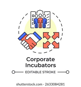 Corporate incubators multi color concept icon. Business goals. Agreement, support. Round shape line illustration. Abstract idea. Graphic design. Easy to use in infographic, brochure