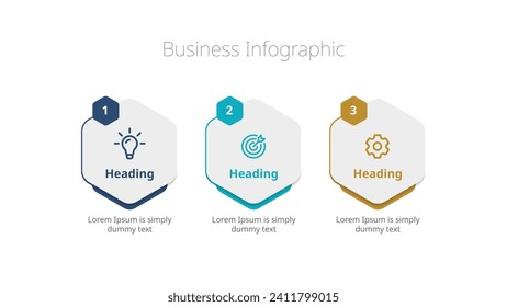 Corporate Infographic Excellence: 3-Step Chart, Hexagonal Options, and Descriptive Labels