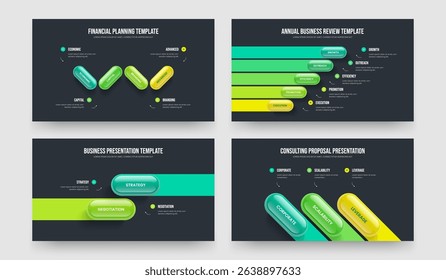 Corporate Innovation Four Five Two Three Element Diagram Slideshow Layout Vector Illustration Bundle. Investor Insight 4 5 2 3 Step Infographic Presentation Design Collection.