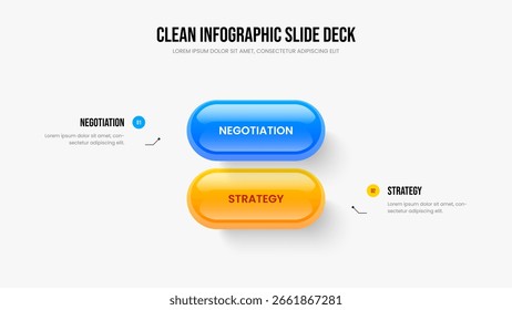 Ilustración vectorial de diseño de diapositivas de innovación Corporativa. Propuesta de Profesional Diseño de marco de diagrama de dos opciones. Visualización de marketing Plantilla de presentación de infografía de 2 pasos.