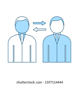 Corporate Interaction Icon. Thin Line With Blue Fill Design. Vector Illustration.