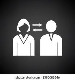 Icono de interacción corporativa. Blanco sobre fondo negro. Ilustración vectorial.