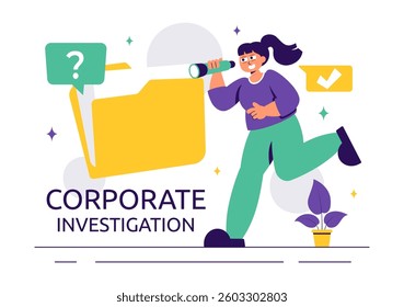 Corporate Investigation Vector Illustration Featuring Observation, Examination, Information Search, and Research for Future Analysis in a Background