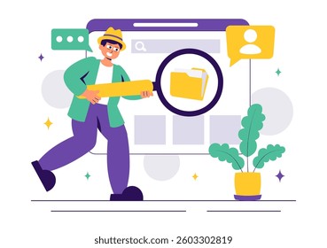 Corporate Investigation Vector Illustration Featuring Observation, Examination, Information Search, and Research for Future Analysis in a Background