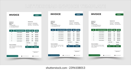 Corporate invoice design with 3 colors.