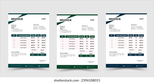 Corporate invoice design with 3 colors.