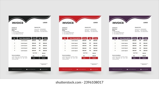 Corporate invoice design with 3 colors.
