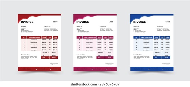 Corporate Invoice Design-Vorlage mit 3 Farben.