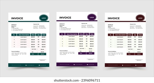 Corporate Invoice Design-Vorlage mit 3 Farben.