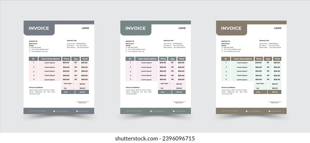 Plantilla de diseño de factura corporativa con 3 colores.