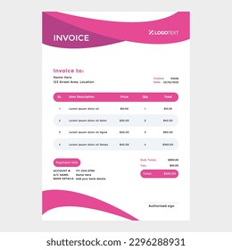 Corporate Invoice Design Template Bill form Business Payments Details
