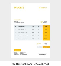 Corporate Invoice Design Template Bill form Business Payments Details