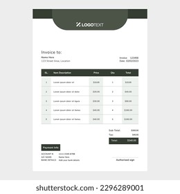 Formulario de factura de plantilla de diseño de facturas corporativas Detalles de pagos empresariales