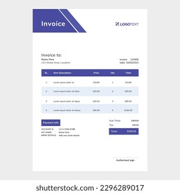 Vorlage für Corporate Invoice-Designs in Form von Geschäftszahlungsdetails