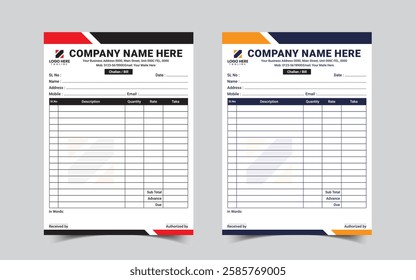 Corporate invoice receipt book design template