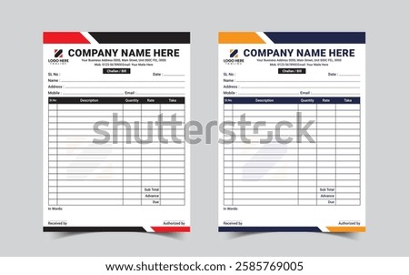Corporate invoice receipt book design template
