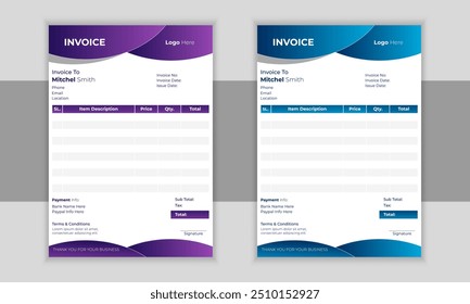 Corporate Invoice template design Invoicing quotes, money bills, price invoices, payment agreement design, business invoice.