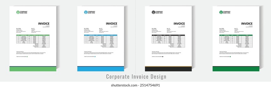 Corporate Invoice template design minimal and professional payment agreement form money accounting tax page template.