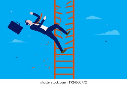 Corporate ladder failure - Businessman falling of broken ladder. Failing business and career concept. Vector illustration.