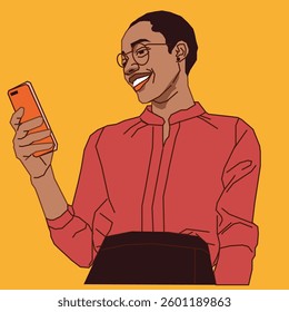 corporate lady going through her cell phone