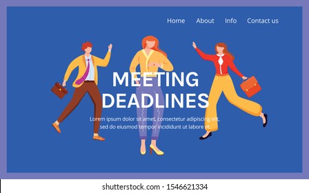 Corporate landing page vector template. Meeting deadlines. Company website interface idea with flat illustrations. Organization homepage layout. Business blue webpage cartoon concept