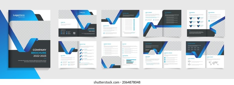 Corporate Landscape brochure design template with blue modern shapes	

