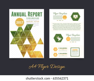 Corporate Leaflet, Textbook Cover Design. Print Ready Business Pamphlet or Low Poly Booklet Template. A4 Document and Vector Background. Flyer Polygonal Brochure