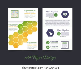 Corporate Leaflet, Textbook Cover Design. Print Ready Business Pamphlet or Low Poly Booklet Template. A4 Document and Vector Background. Flyer Polygonal Brochure