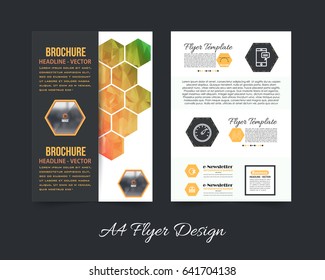 Corporate Leaflet, Textbook Cover Design. Print Ready Business Pamphlet or Low Poly Booklet Template. A4 Document and Vector Background. Flyer Polygonal Brochure