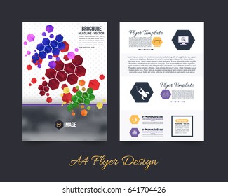 Corporate Leaflet, Textbook Cover Design. Print Ready Business Pamphlet or Low Poly Booklet Template. A4 Document and Vector Background. Flyer Polygonal Brochure