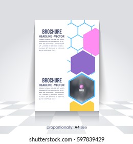 Corporate Leaflet, Textbook Cover. Image Add Feature Print Ready Business Pamphlet Design, Multicolored Brochure, Booklet Template. A4 Flyer Document and Vector Background
