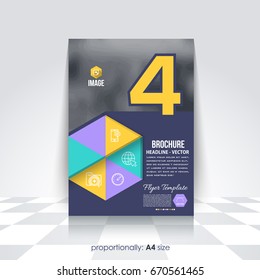 Corporate Leaflet, Textbook Cover. Image Add Feature Print Ready Business Pamphlet Design, Multicolored Brochure, Booklet Template. A4 Flyer Document and Vector Background