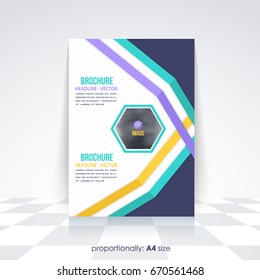 Corporate Leaflet, Textbook Cover. Image Add Feature Print Ready Business Pamphlet Design, Multicolored Brochure, Booklet Template. A4 Flyer Document and Vector Background