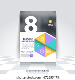 Corporate Leaflet, Textbook Cover. Image Add Feature Print Ready Business Pamphlet Design, Multicolored Brochure, Booklet Template. A4 Flyer Document and Vector Background
