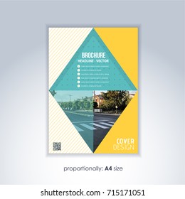 Corporate Leaflet, Textbook Cover. Image Add Feature Print Ready Business Pamphlet Design, Multicolored Brochure, Booklet Template. A4 Flyer Document and Vector Background