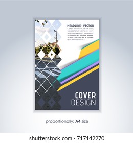 Corporate Leaflet, Textbook Cover. Image Add Feature Print Ready Business Pamphlet Design, Multicolored Brochure, Booklet Template. A4 Flyer Document and Vector Background