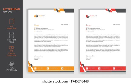 Corporate Letterhead Design Template, A4 Size Print Ready 