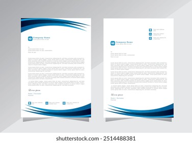 Corporate letterhead template design with blue colour waves, A4 Modern letterheads design template, Professional company letterheads template for business and project. Vector eps 10