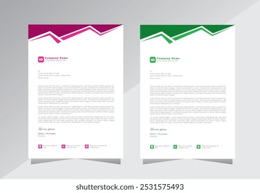 Corporate letterhead template, Professional modern letterheads templates design with purple and green colour, professional letterhead template a formal A4 size document.