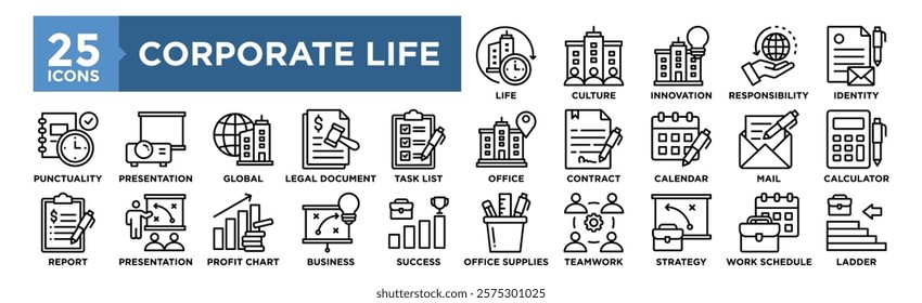 Corporate Life icon collection set. Containing design corporate, business, life, man, success, office	
