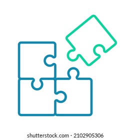 Corporate line blue puzzle vector icons set. Four puzzle matching pieces for concepts of games, business and start up strategies 