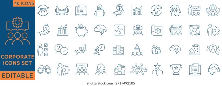 Conjunto de iconos editables de línea Corporativa. Colección de icono de línea. Totalmente Editable. Ilustración vectorial.