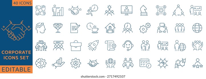 Conjunto de iconos editables de línea Corporativa. Colección de icono de línea. Totalmente Editable. Ilustración vectorial.