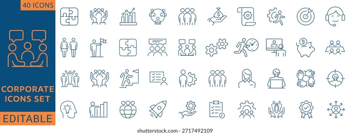 Conjunto de iconos editables de línea Corporativa. Colección de icono de línea. Totalmente Editable. Ilustración vectorial.