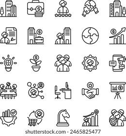 Corporate Line Icons Set. Contains Icons such as Building, Business, Client, Collaboration, Company, Contract, Corporate, Corporation, Finance, Growth, Innovation, Investment, Leadership, Management.